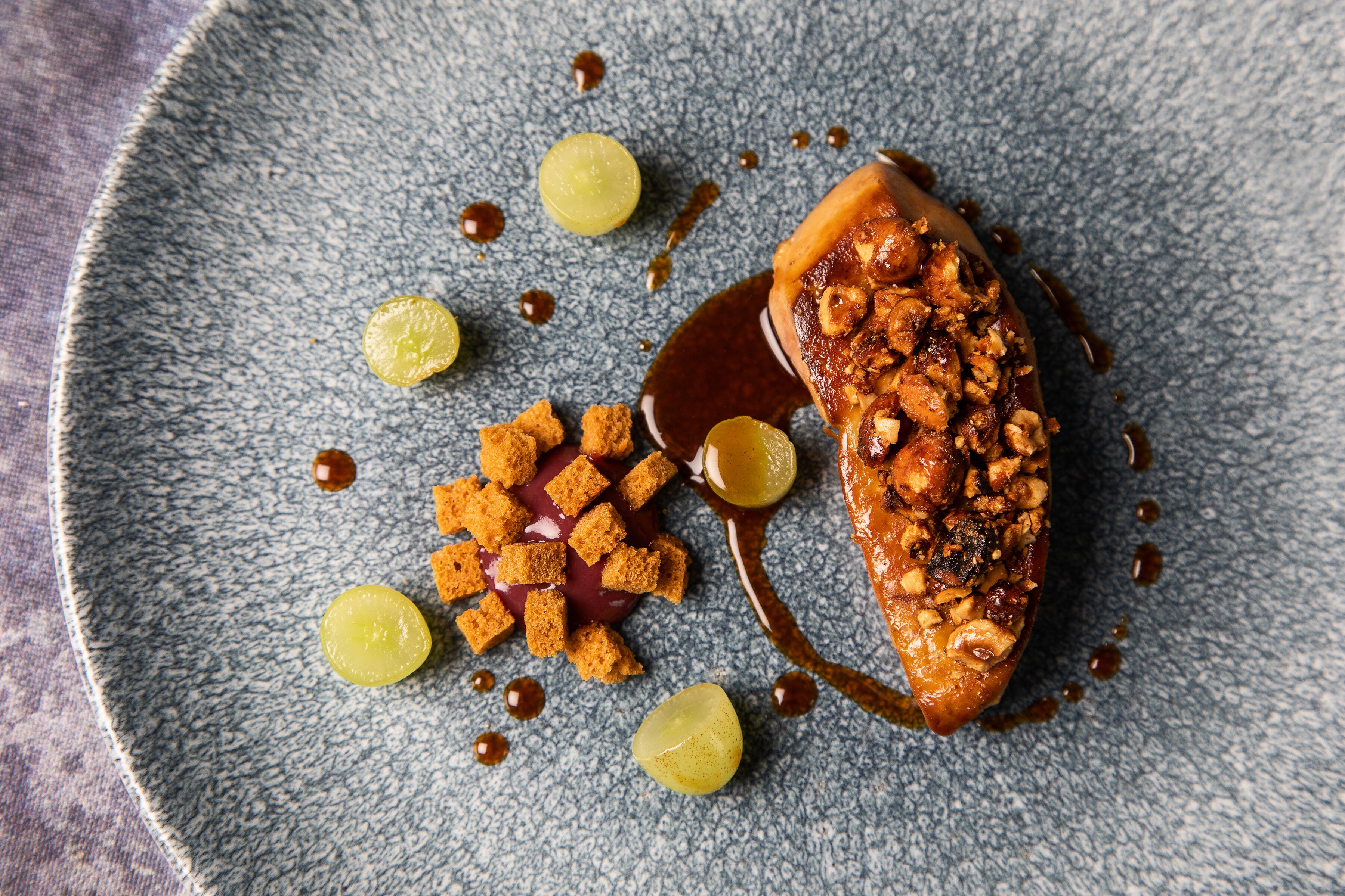 Foie gras, grapes, spiced bread, hazelnut