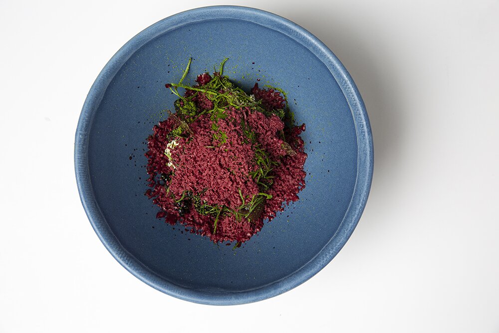 Valrhona chocolate and beetroot,
lovage and brambles