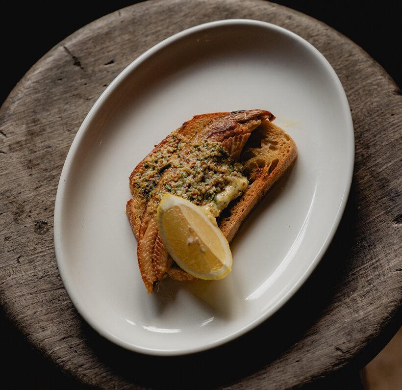 Breakfast dish: kipper, mustard butter