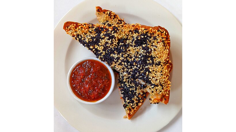 Sesame prawn toast and chilli jam