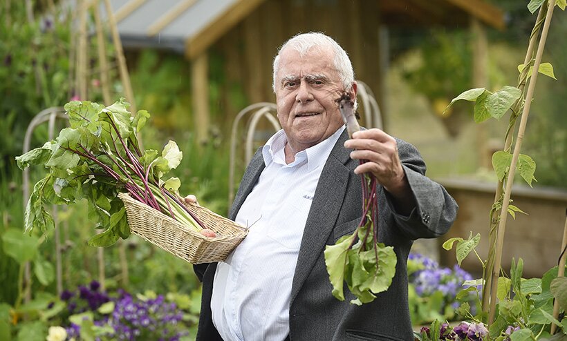 Albert Roux in the kitchen garden at Cromlix hotel, Perthshire