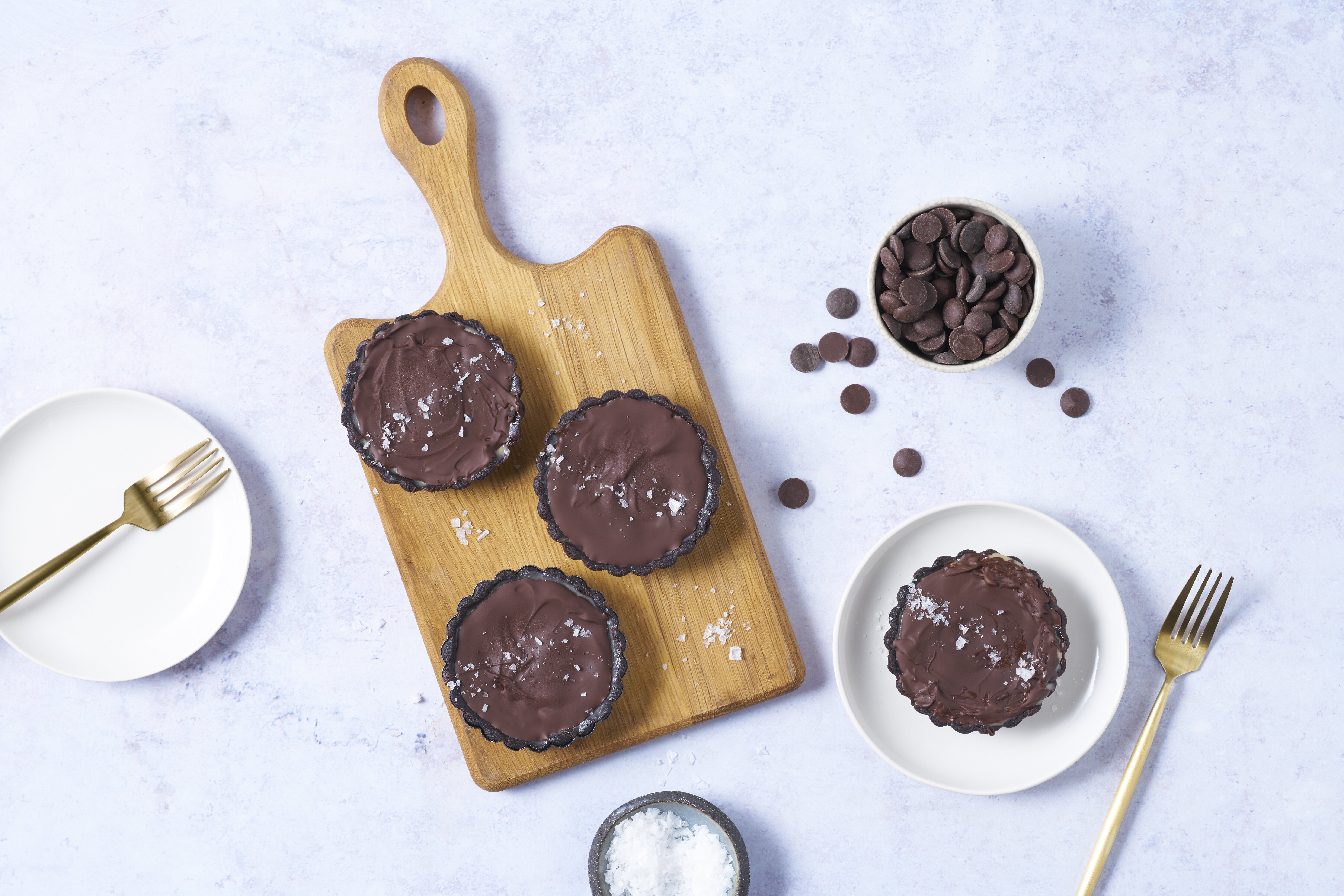 Callebaut vegan salted caramel and chocolate tarts